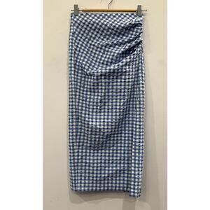 Zara Blue and White Gingham Midi Skirt, XS